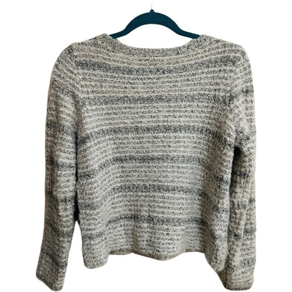 LOFT Gray White Chunky Knit Striped Sweater Crew Neck Mint Size S Lightweight - Picture 1 of 5